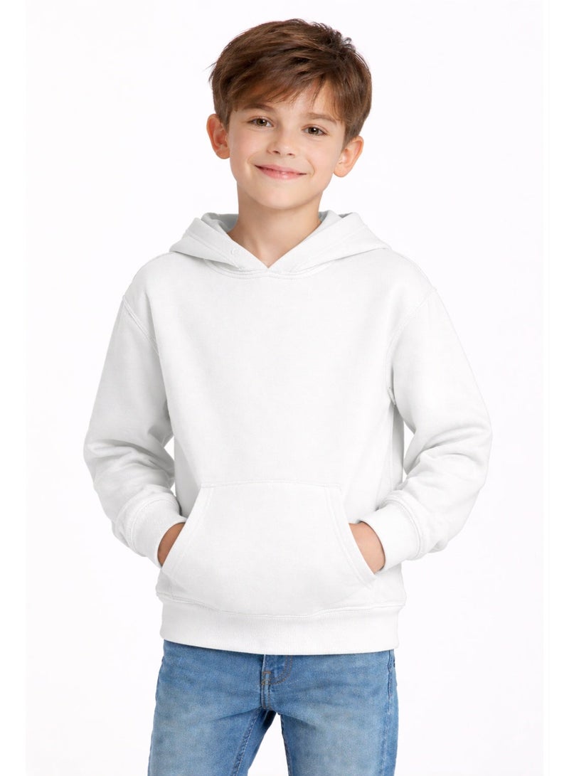 Premium Apparel Kids White Regular-Fit Hoodie – Unisex Pullover Sweatshirt for Boys & Girls, Casual Everyday Wear - Image 2